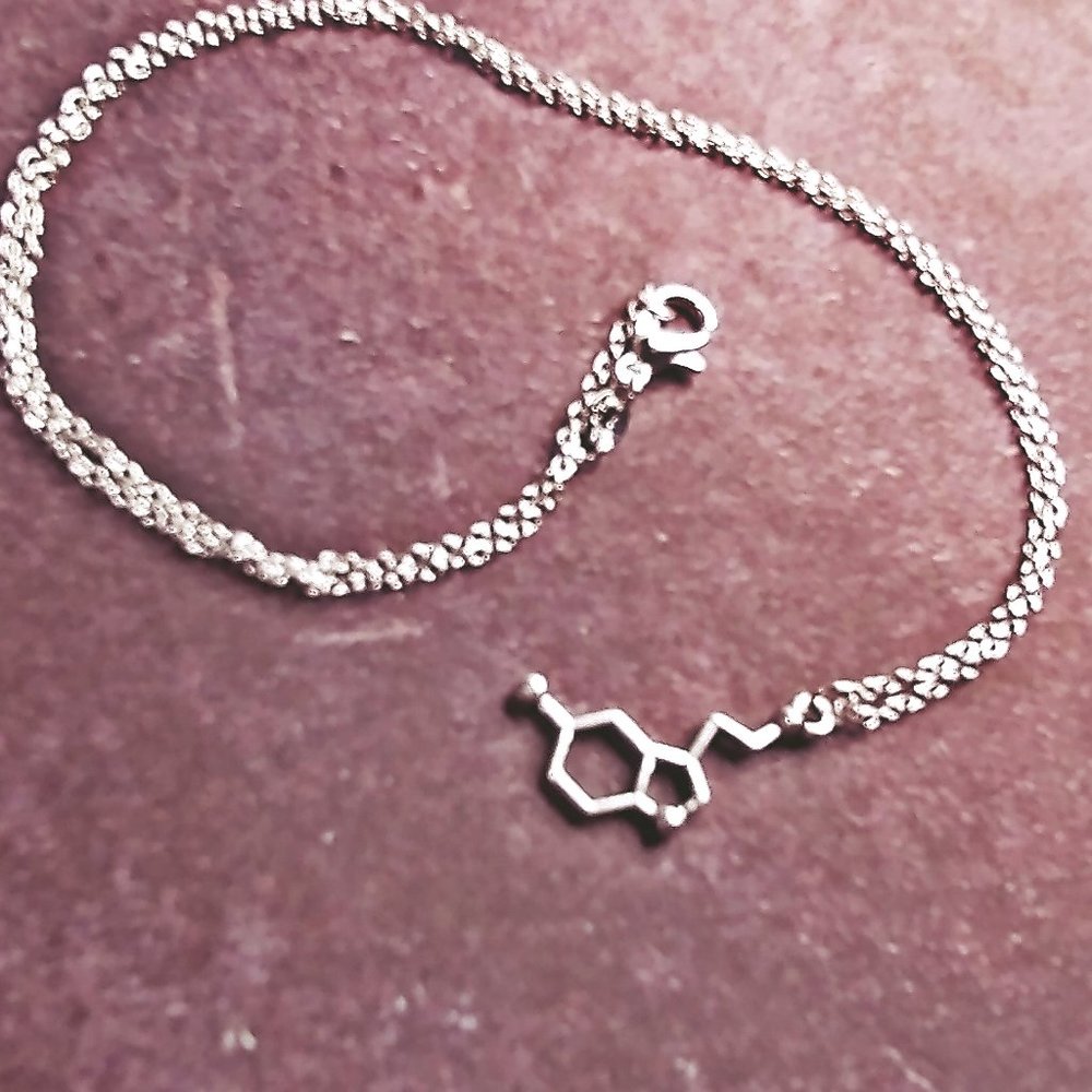 Silver Serotonin Chemical Molecule Necklace - Picture 5 of 6